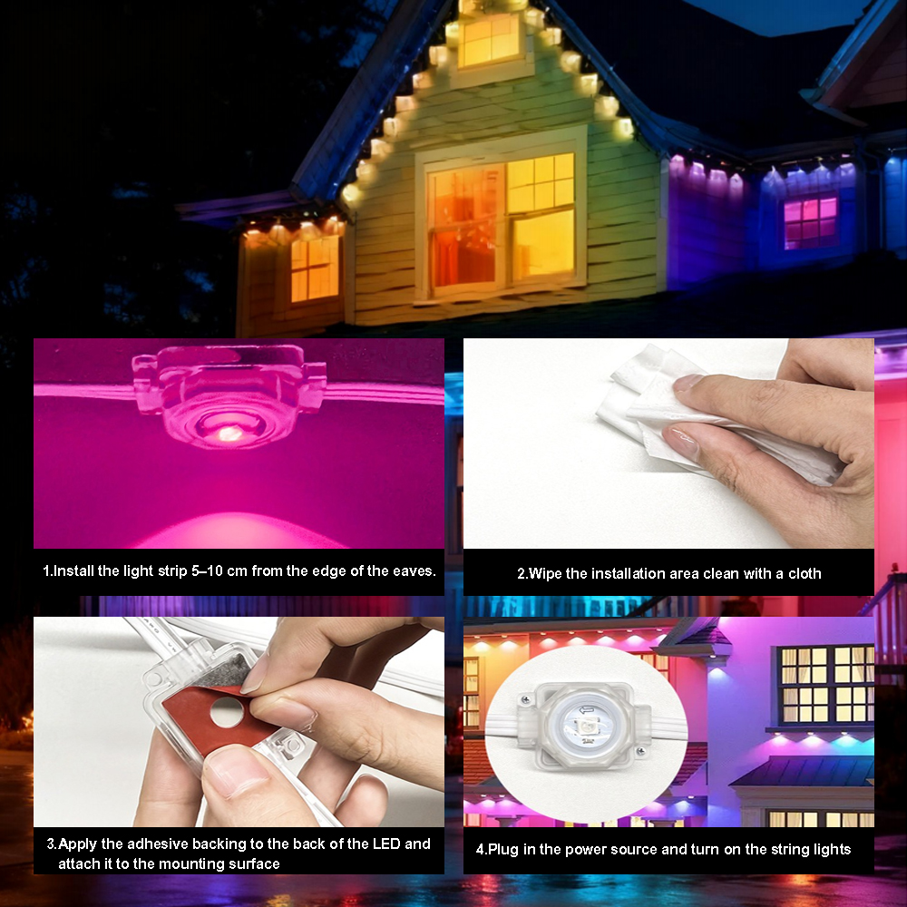 Eave Light String Colorful Atmosphere Light LED Small Light String Colorful Light String RGB Courtyard Light Intelligent Eave Courtyard Light