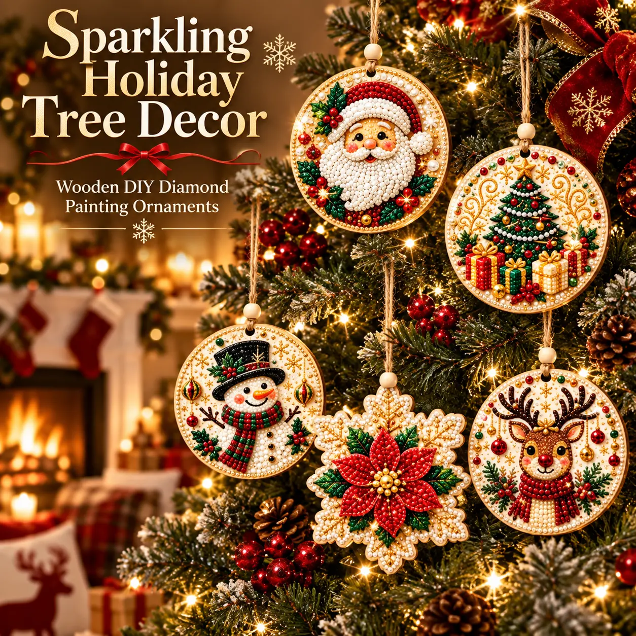 DIY Christmas Wooden Diamond Painting Ornaments