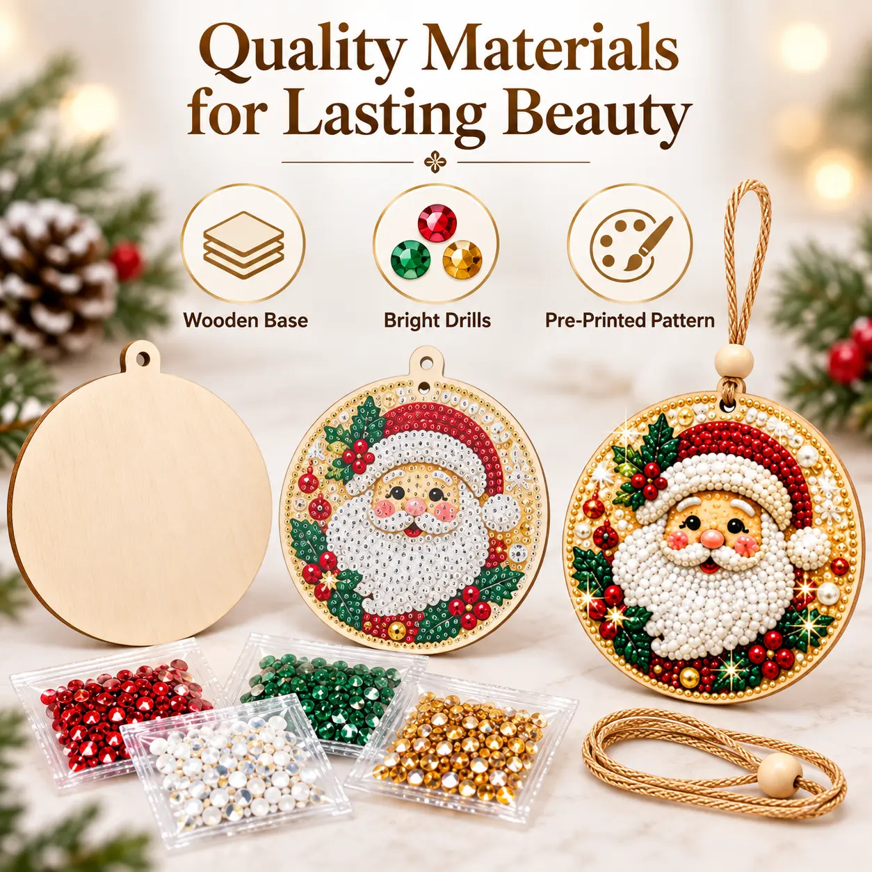 DIY Christmas Wooden Diamond Painting Ornaments