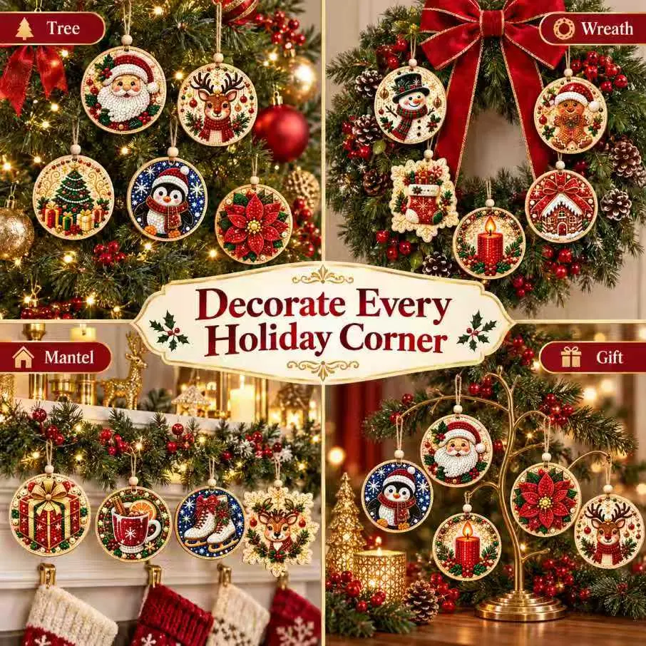 DIY Christmas Wooden Diamond Painting Ornaments