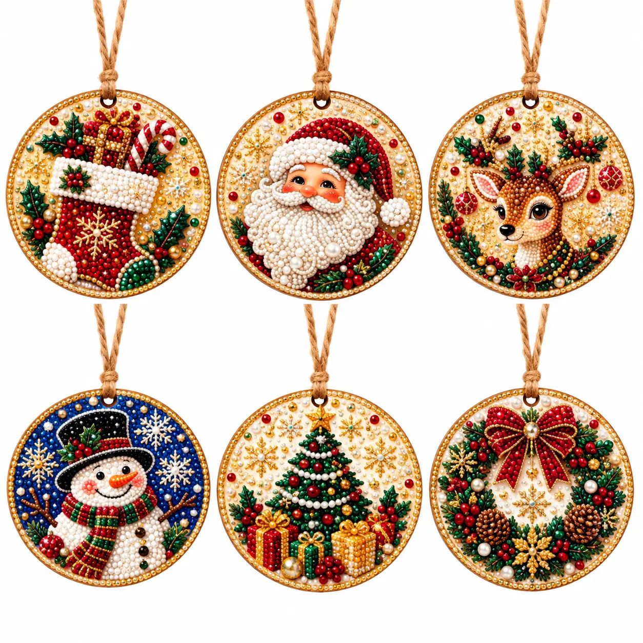 DIY Christmas Wooden Diamond Painting Ornaments