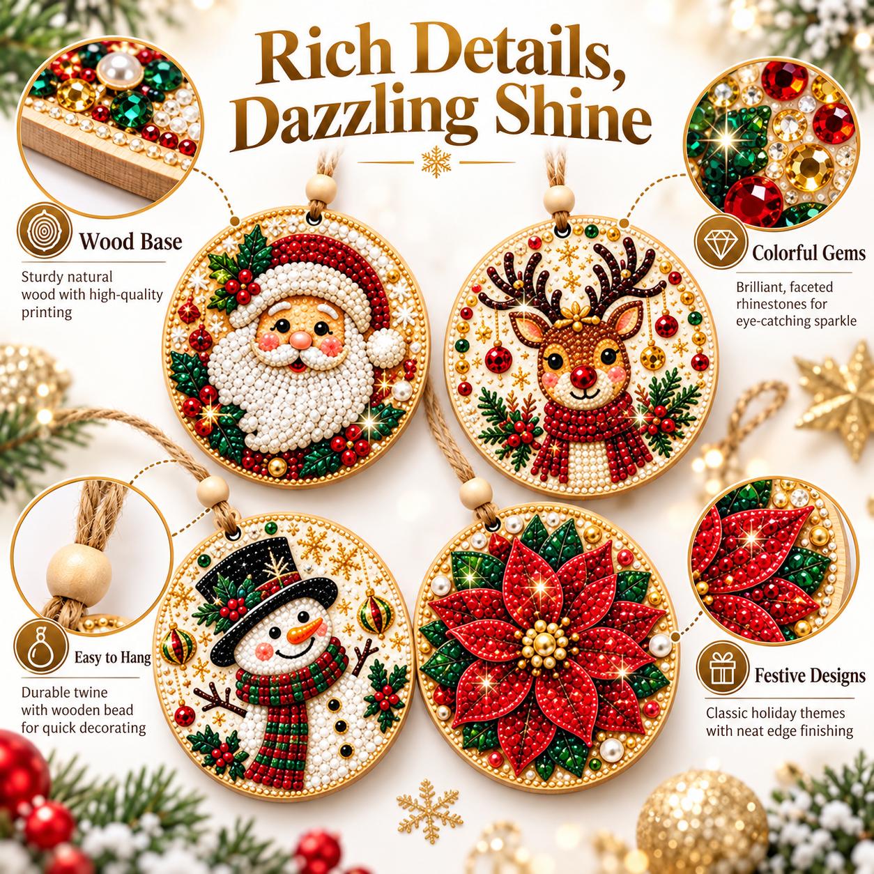 DIY Christmas Wooden Diamond Painting Ornaments