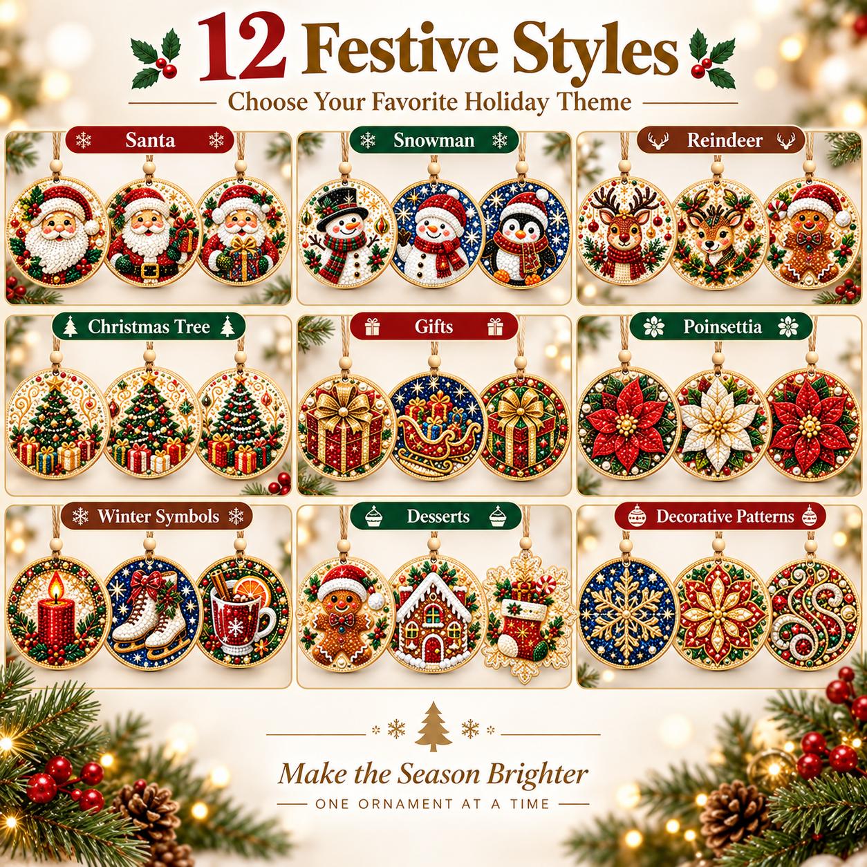 DIY Christmas Wooden Diamond Painting Ornaments