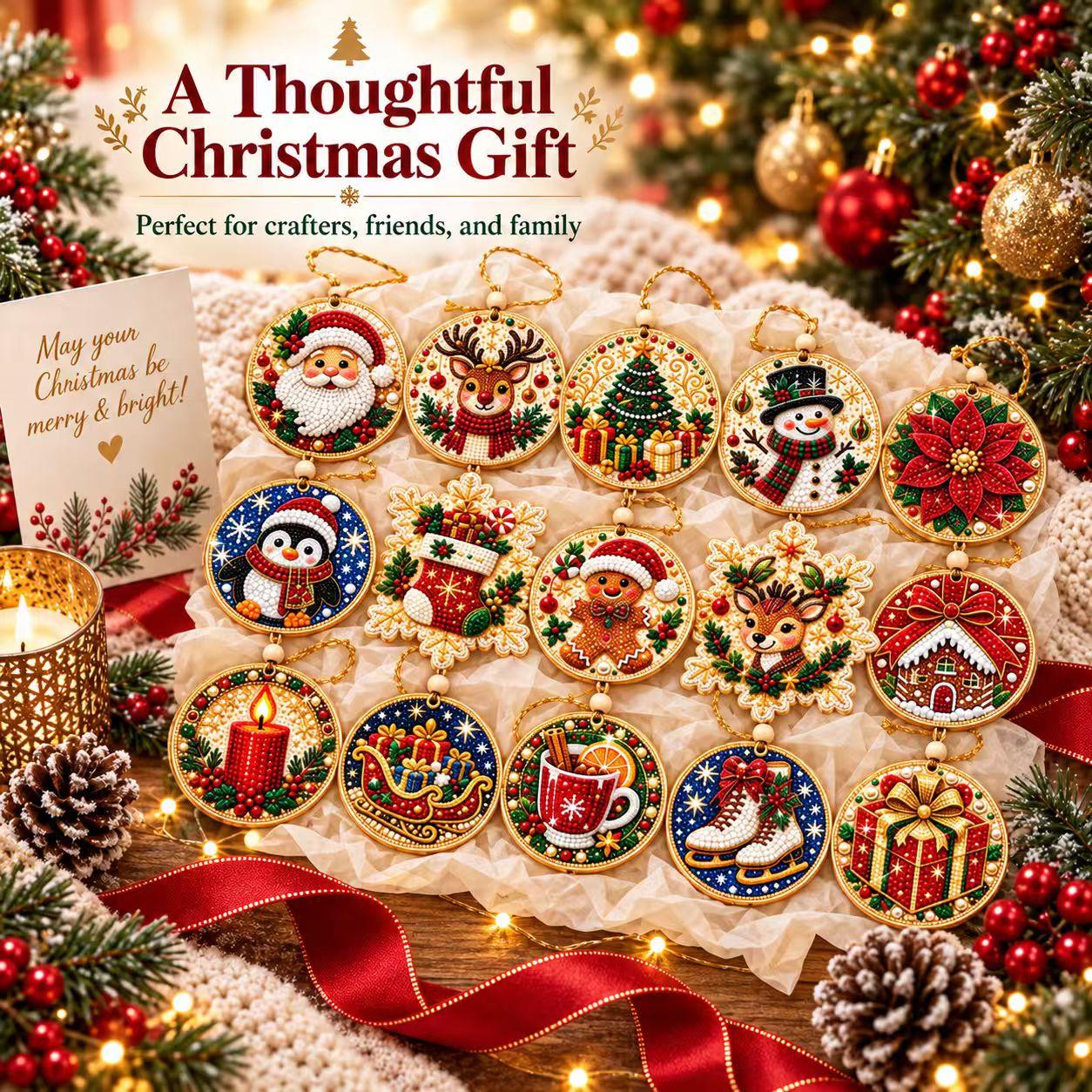 DIY Christmas Wooden Diamond Painting Ornaments