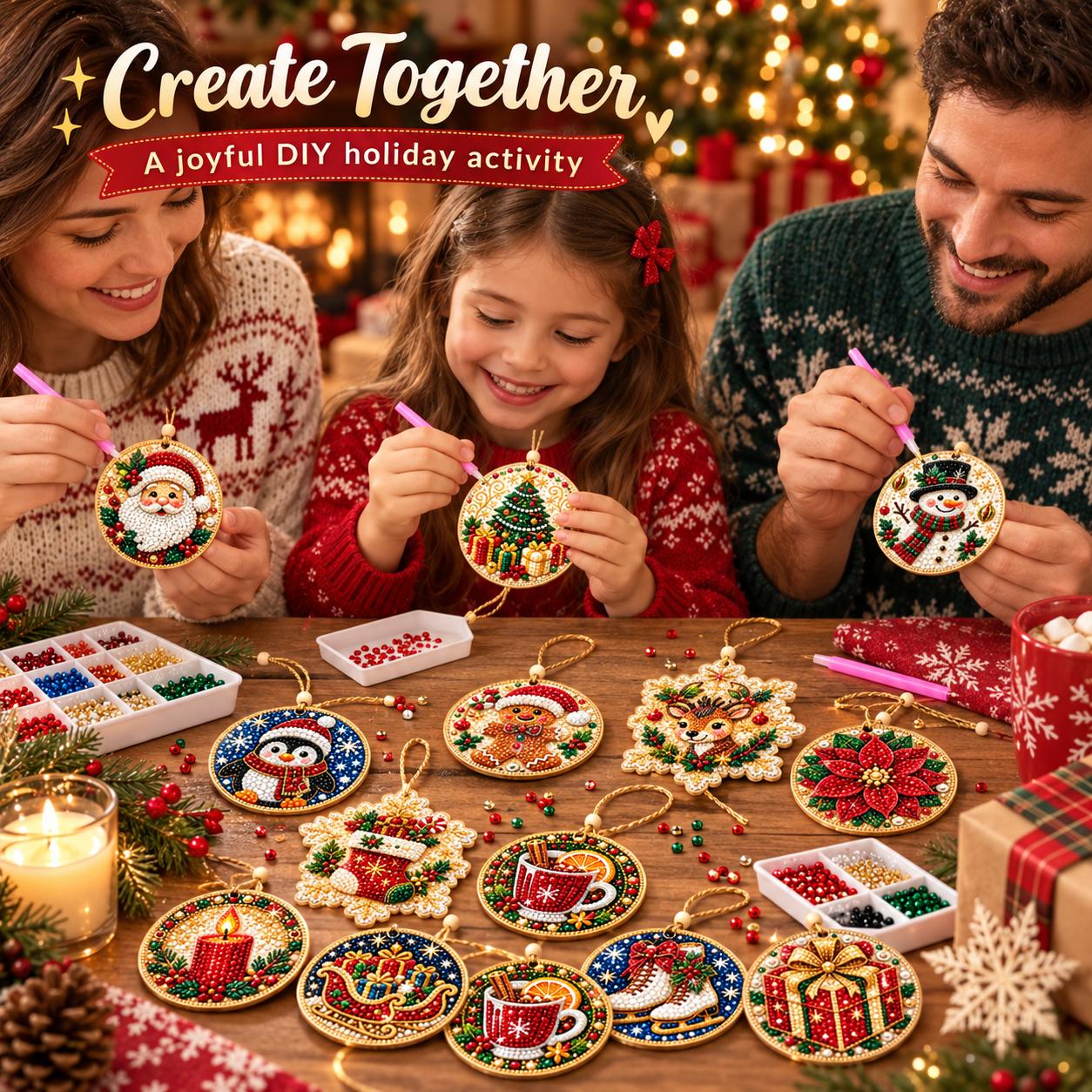 DIY Christmas Wooden Diamond Painting Ornaments