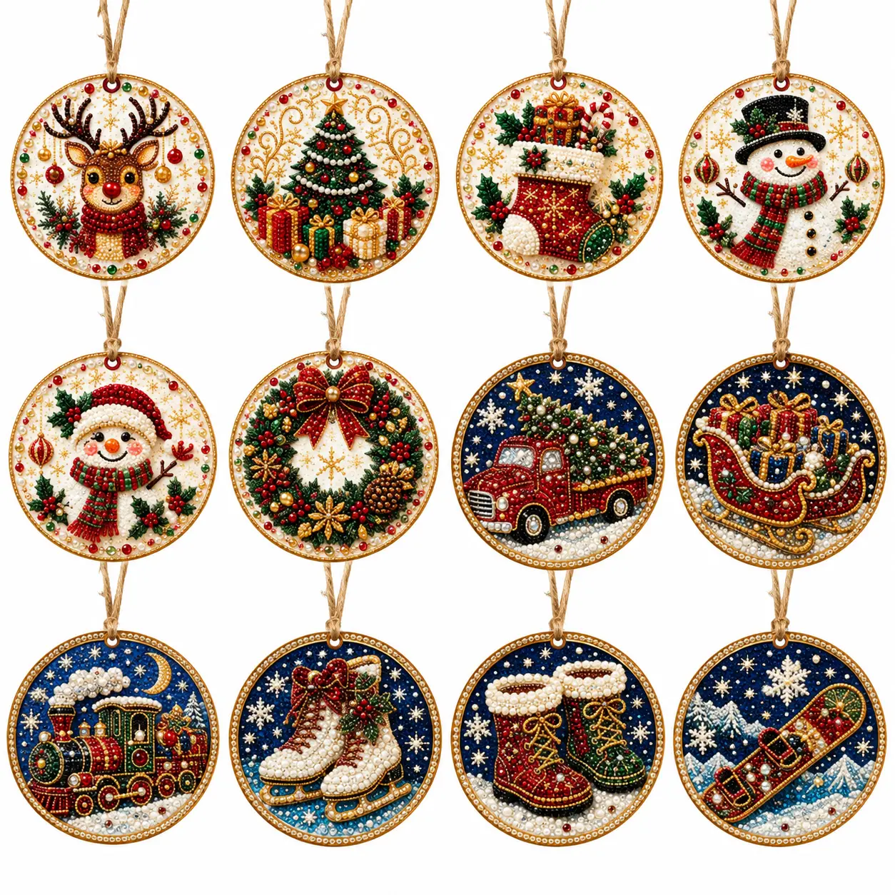 DIY Christmas Wooden Diamond Painting Ornaments
