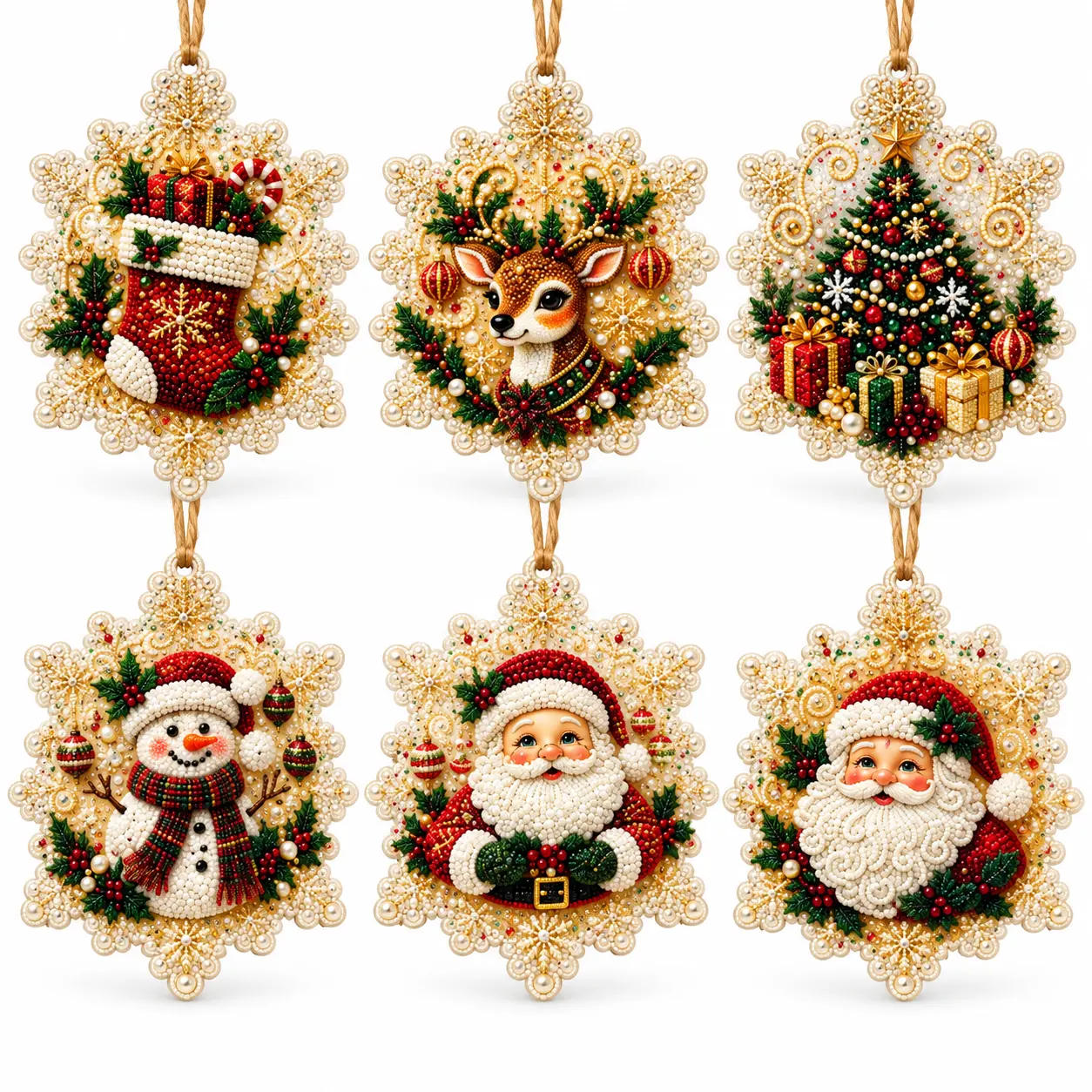 DIY Christmas Wooden Diamond Painting Ornaments