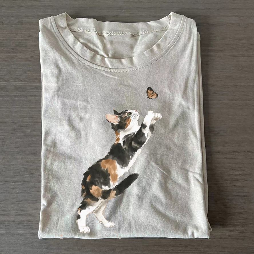 Cat and Butterfly T-shirt-Teevibe