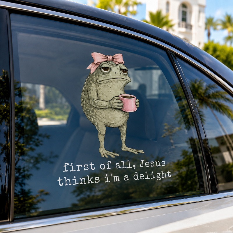 "Jesus Thinks I'm A Delight" Bow Frog Coffee Sticker-Teevibe