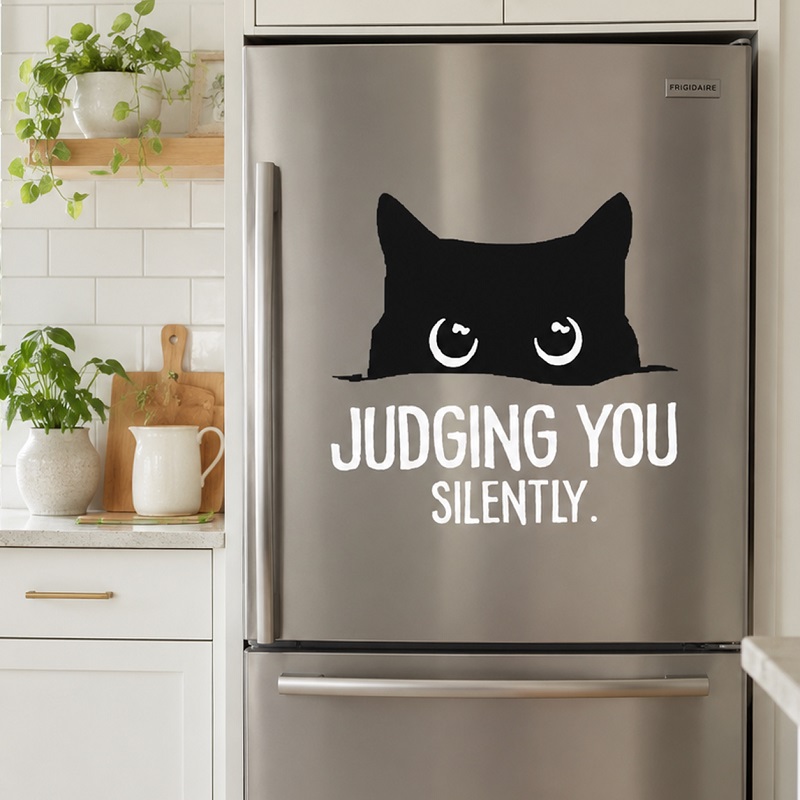 Peeking Black Cat "Judging You Silently" Sticker-Teevibe
