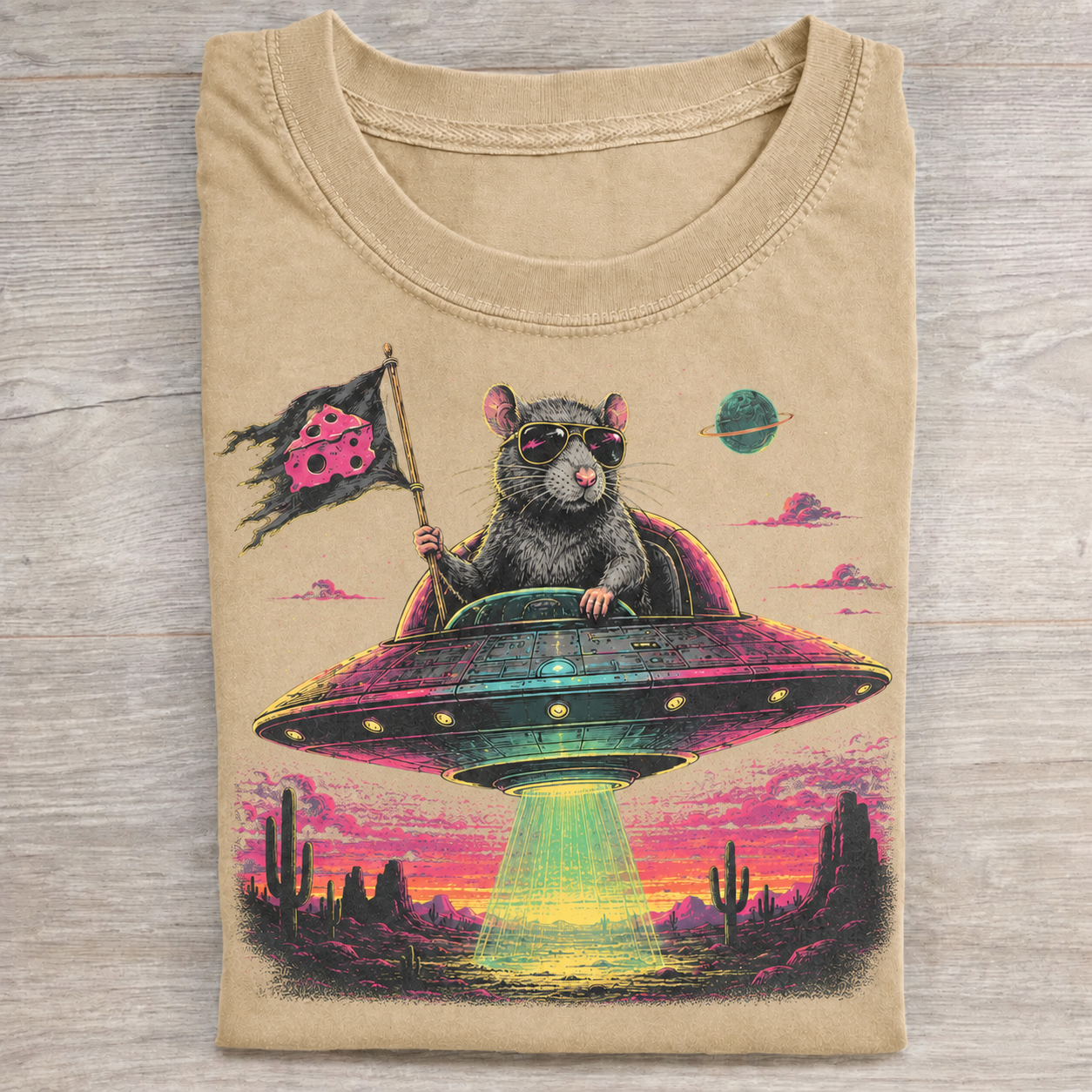 Space Rat Cheese Flag UFO Desert T-Shirt