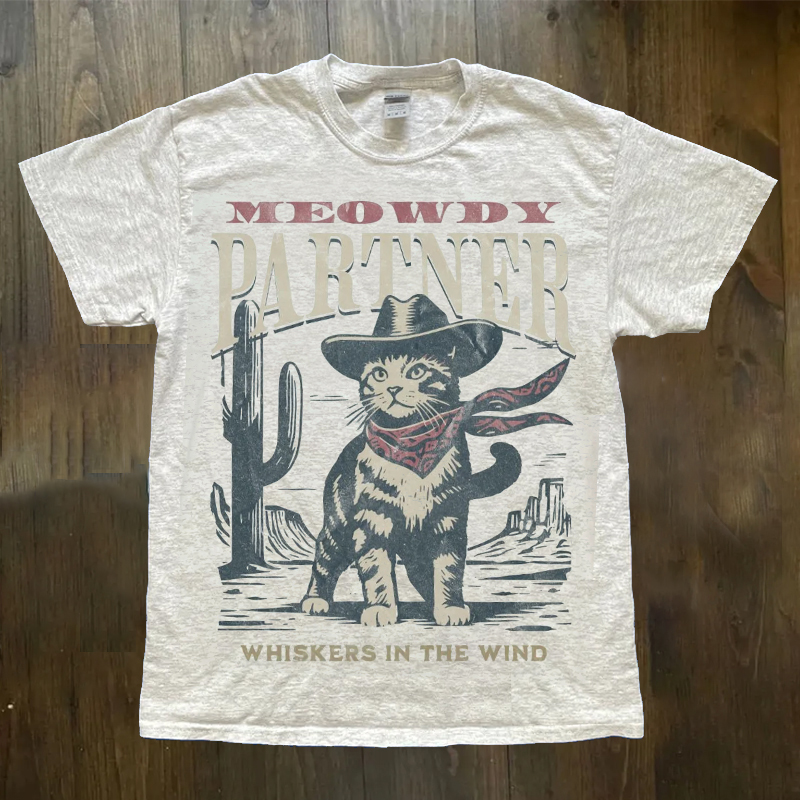 Meowdy Partner Cowboy Cat T-Shirt-Teevibe