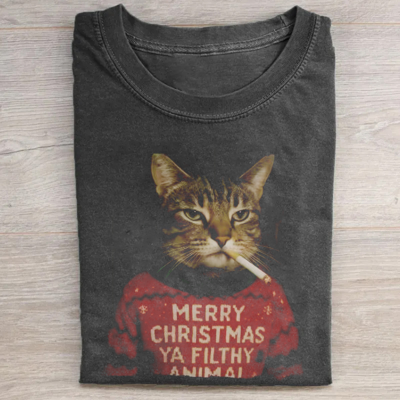 Funny Christmas Smoking Cat T-shirt-Teevibe