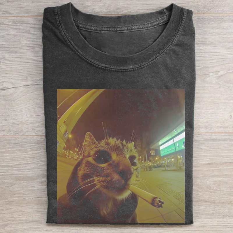 Fuuny Cat Smoking T-shirt-Teevibe
