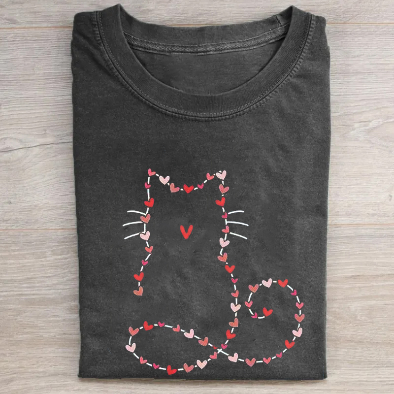 Cute Cat Heart Valentines T-shirt-Teevibe