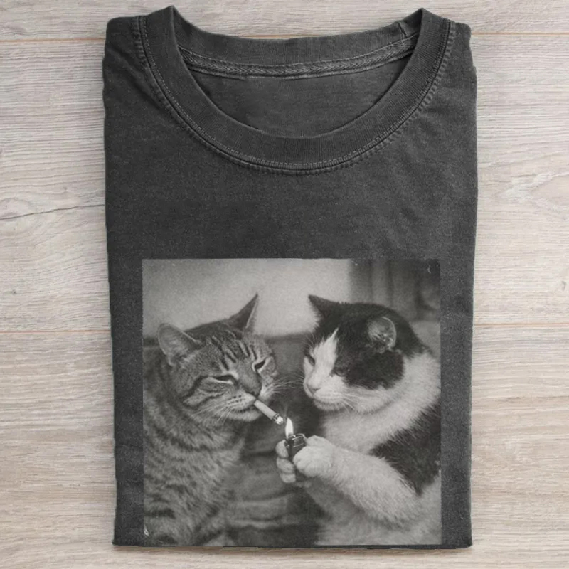 Retro Funny Cat T-shirt-Teevibe