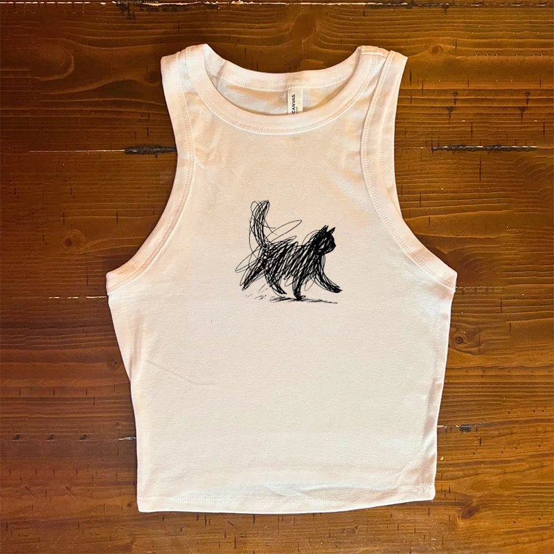 Vintage Cat Line Abstract Art Tank Top-Teevibe