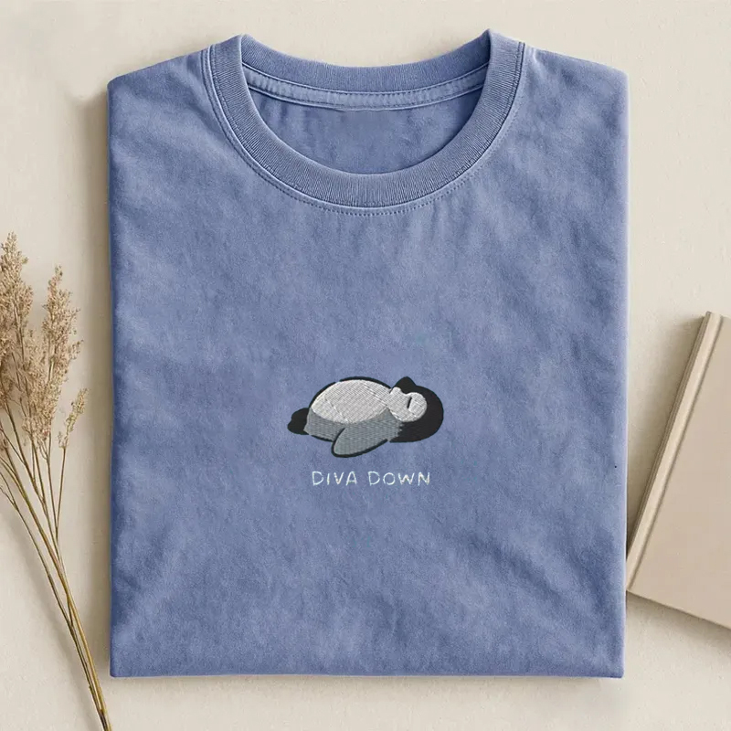 Diva Down Penguin Embroidered T-shirt-Teevibe