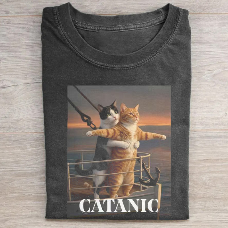 Funny Titanic Cat T-shirt-Teevibe