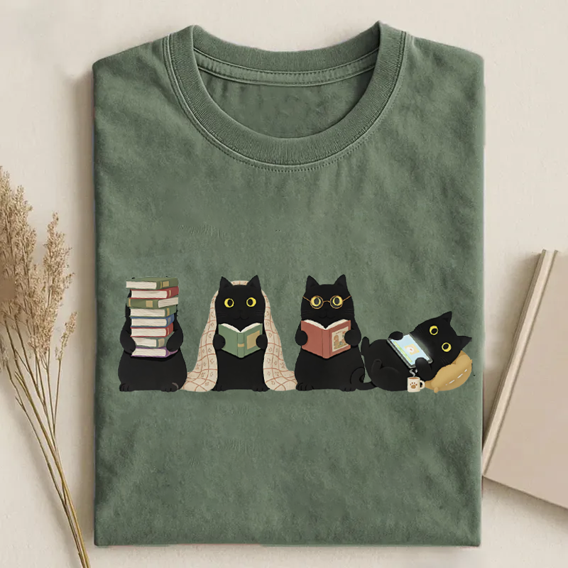 Black Cats Reading T-shirt-Teevibe