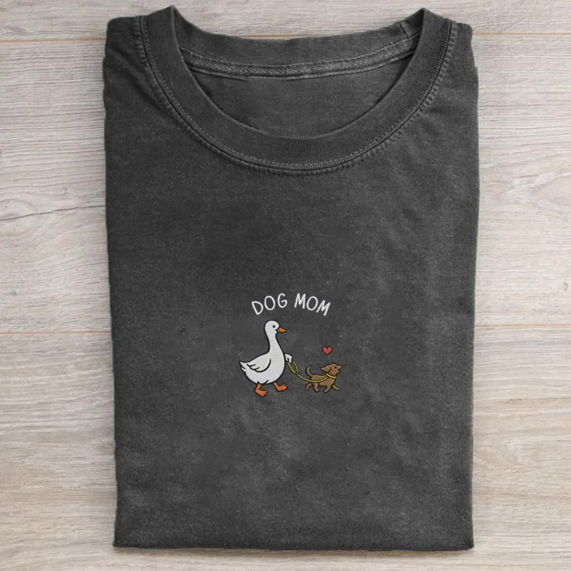 Dog Mom Goose Embroidered T-shirt-Teevibe