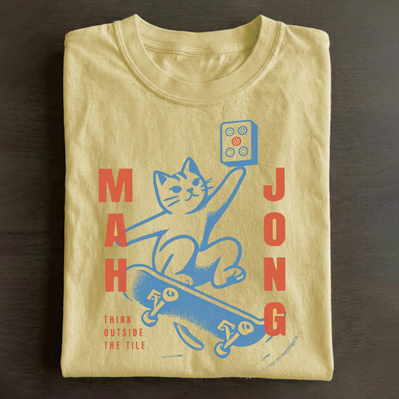 Mahjong Cat Skateboard T-shirt-Teevibe
