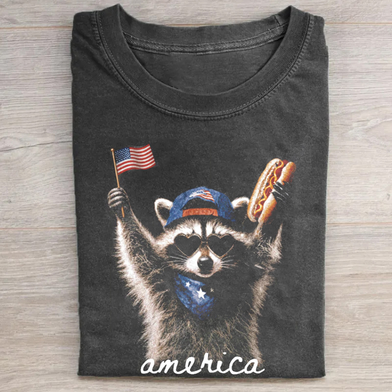 Feral & Free Racoon 4th of July T-shirt-Teevibe