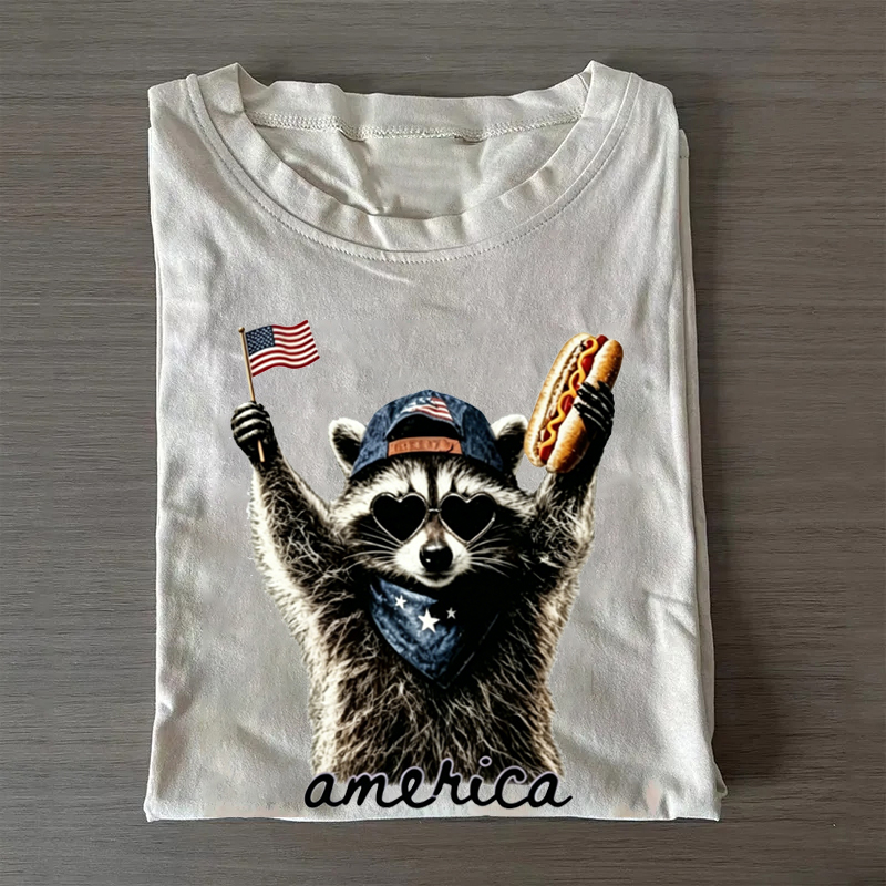 Feral & Free Racoon 4th of July T-shirt-Teevibe