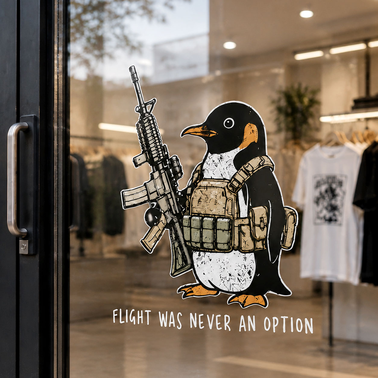 Flight Never Option Penguin Soldier Waterproof Decal Sticker-Teevibe