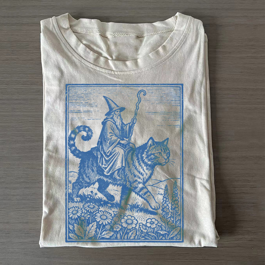 Wizard Cat Rider Vintage T-shirt-Teevibe