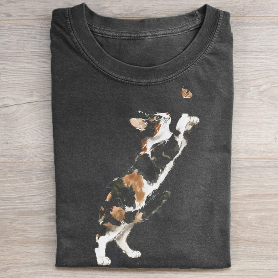 Cat and Butterfly T-shirt-Teevibe