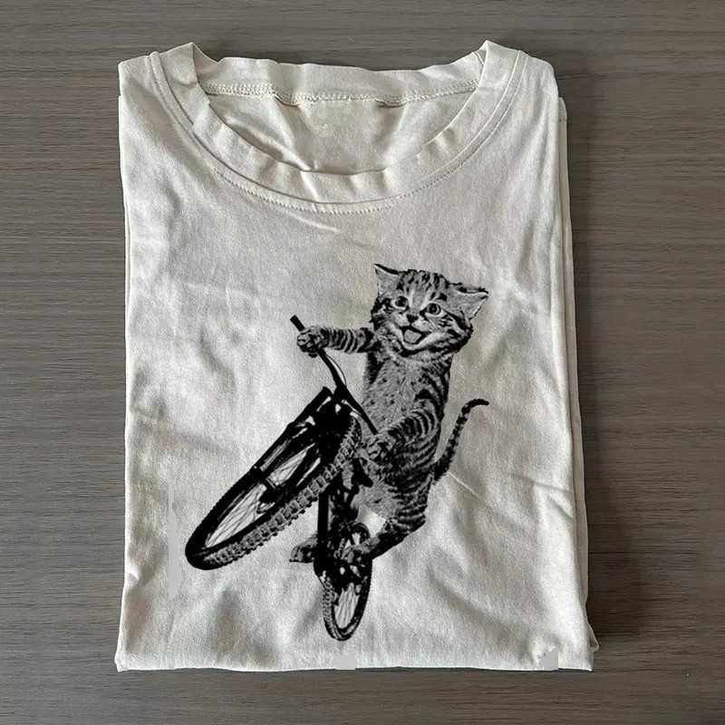Cat Riding a Bicycle T-shirt-Teevibe