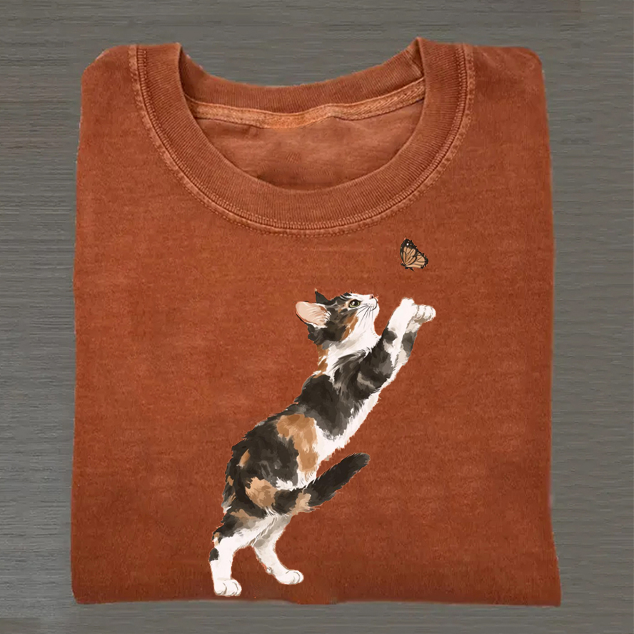 Cat and Butterfly T-shirt-Teevibe
