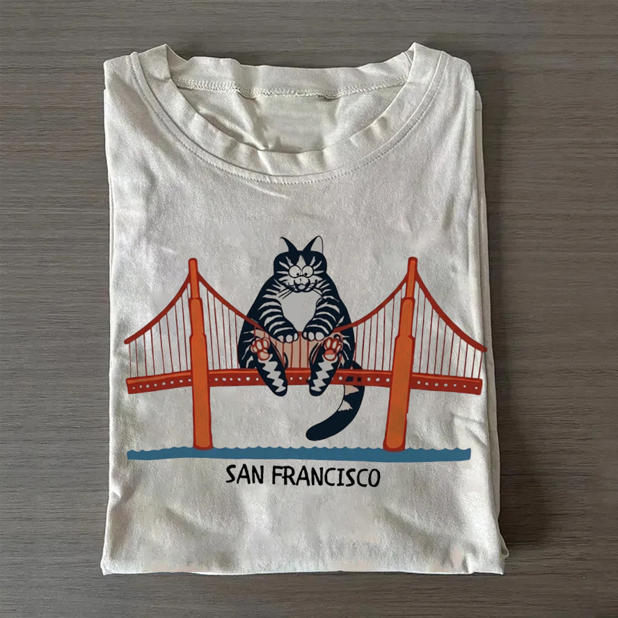 Cat San Francisco Golden Gate T-Shirt-Teevibe