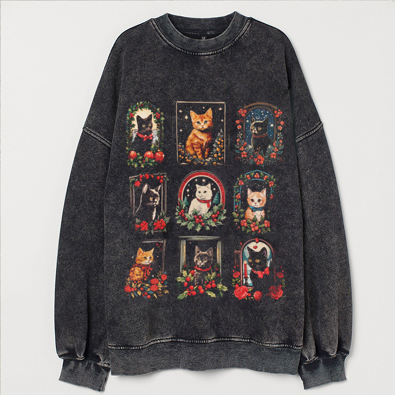 Vintage Christmas Cat Sweatshirt-Teevibe