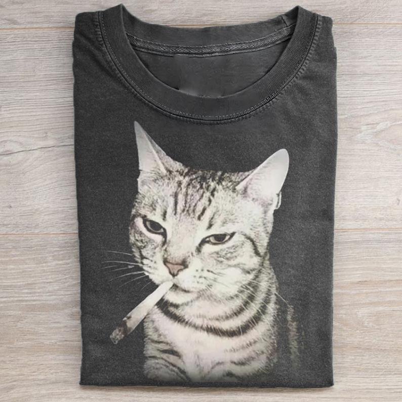 Vintage Smoking Cat Meme T-shirt-Teevibe
