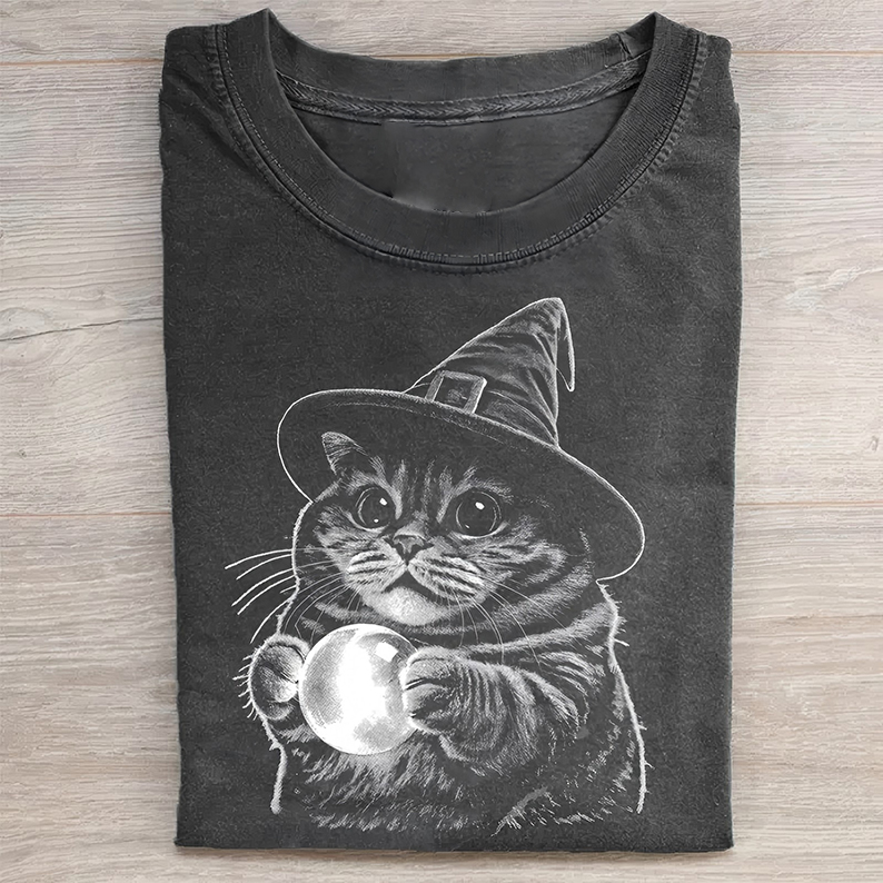 Witch Cat Retro T-shirt-Teevibe