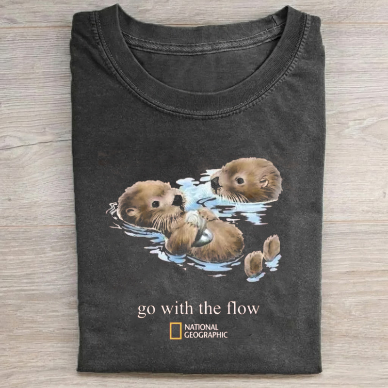 National Geographic Otter Go with the Flow T-Shirt-Teevibe