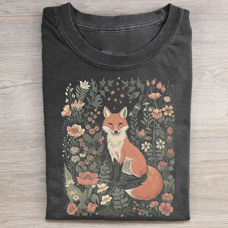 Cute Flower Fox T-shirt-Teevibe