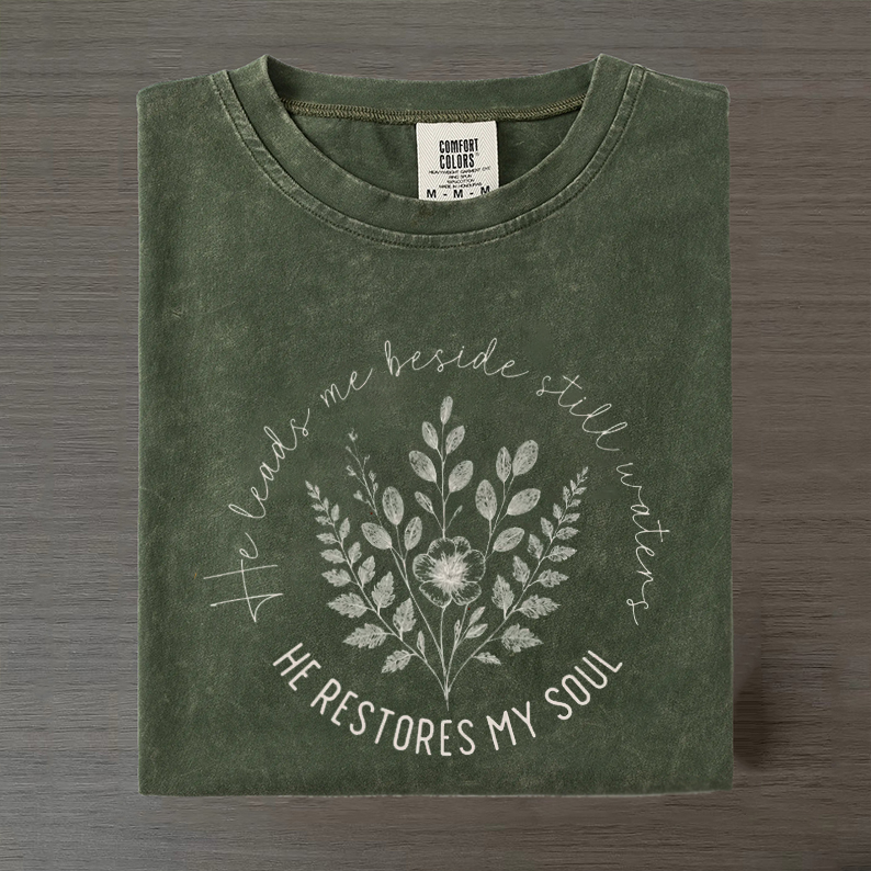He Leads Me Beside Still Waters Christian T-shirt-Teevibe