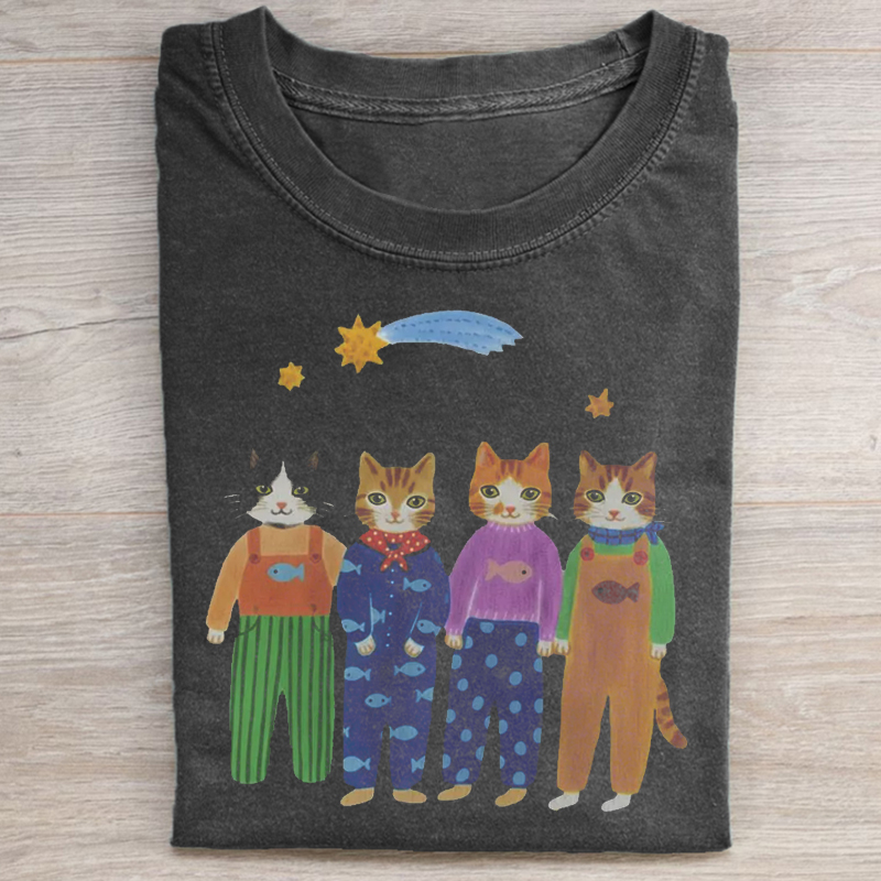 Vintage Washed Cat T-shirt-Teevibe