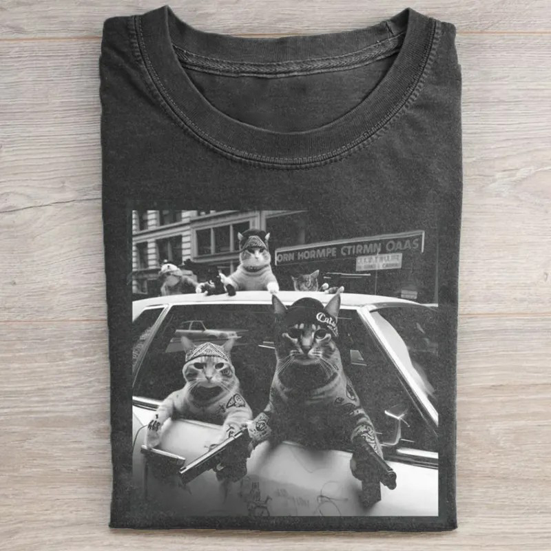 Funny Cat Gang Vintage T-shirt-Teevibe