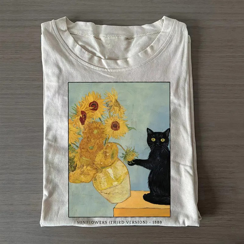Van Gogh Cat T-shirt-Teevibe