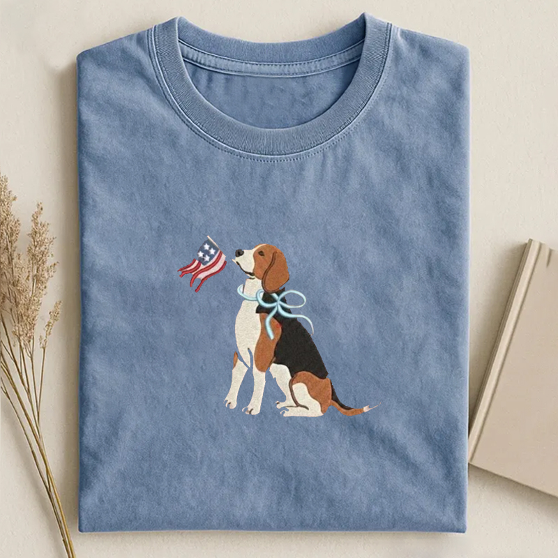 Embroidered Patriotic Dog T-shirt-Teevibe