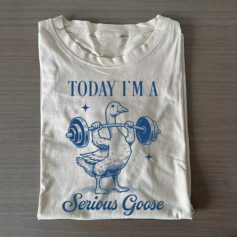 Serious Goose Weightlifting T-shirt-Teevibe