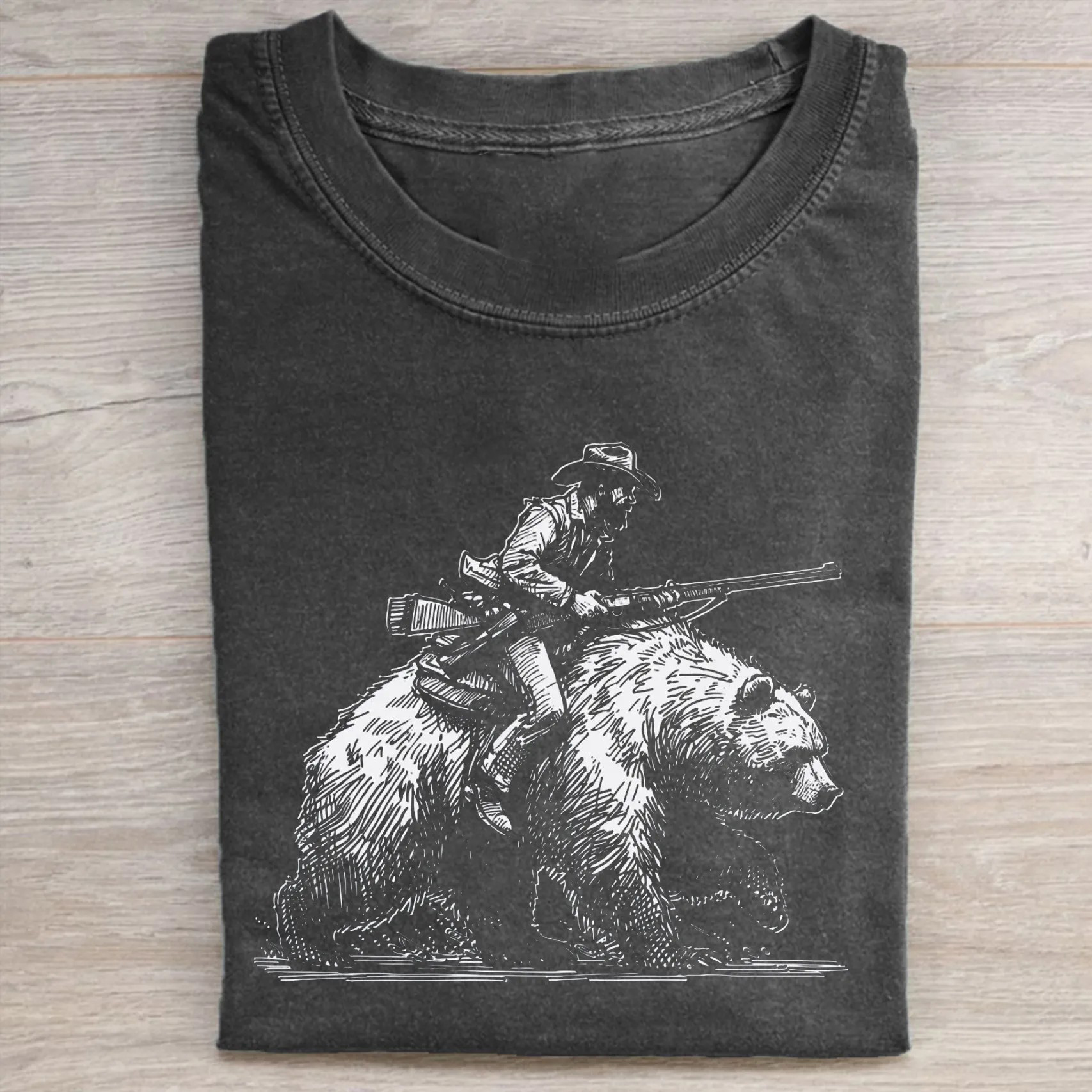 Retro Lumberjack Cowboy Riding A Bear 90s T-shirt-Teevibe