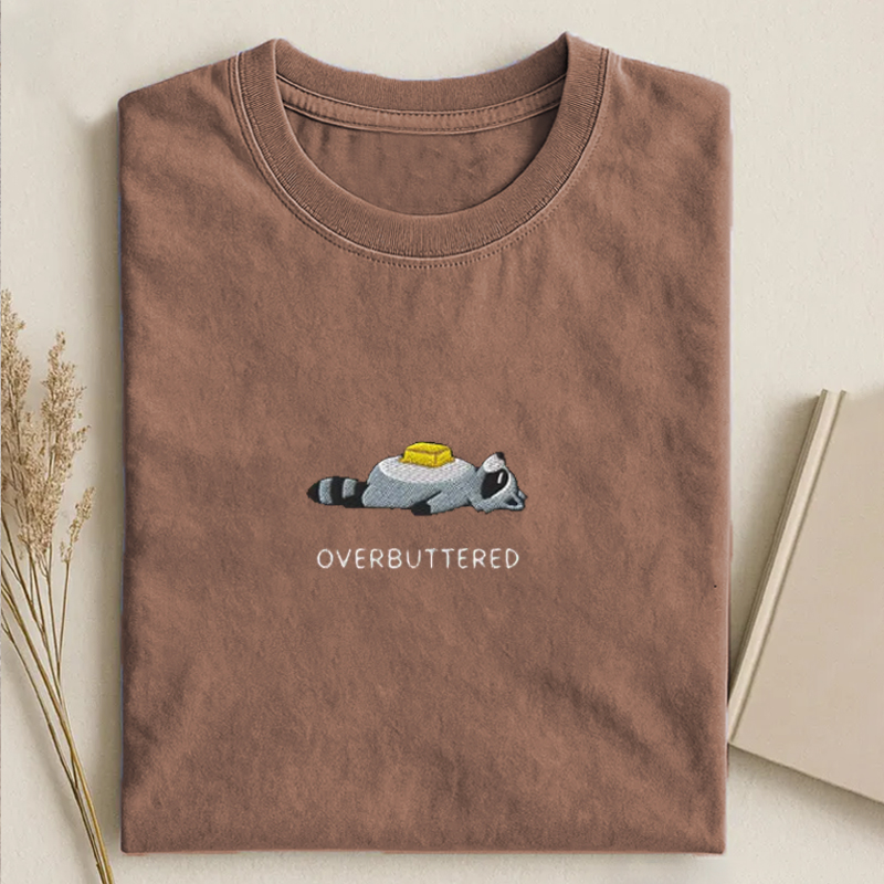Embroidered Funny Butter Raccoon T-shirt-Teevibe