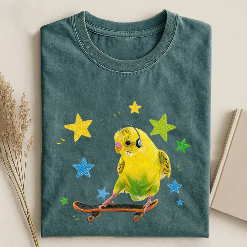 Skateboarding Parakeet T-Shirt-Teevibe