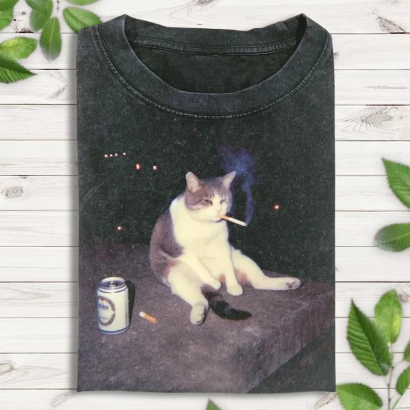 Funny Smoking Cat Meme T-shirt-Teevibe
