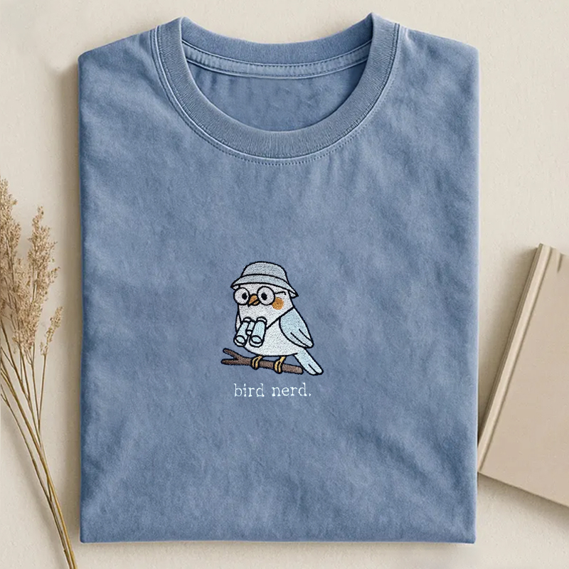 Embroidered Bird Nerd T-shirt-Teevibe